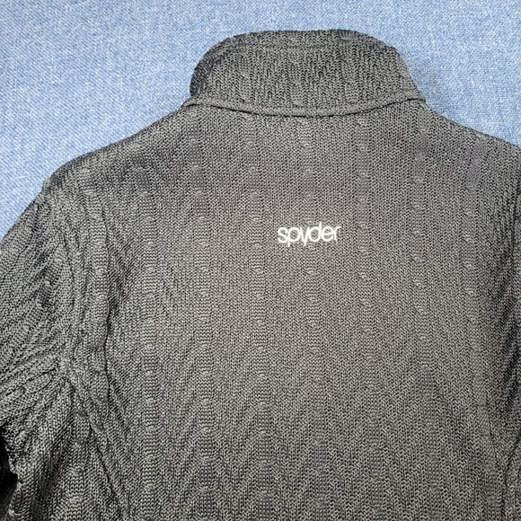 Spyder Women's Black Cable Knit Full Zip Fleece Lined Sweater Jacket Size Medium - Picture 10 of 10